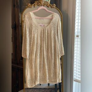 Monique Leshman NWT Y2K DeadStock Ivory Hand Beaded Sheer Dress with Slip